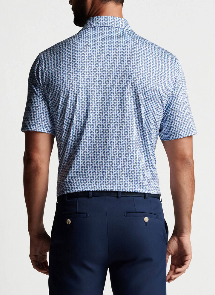 Peter Millar Mens Classic Fit Piña Skullada Performance Jersey Polo - WHITE/RADIANT BLUE