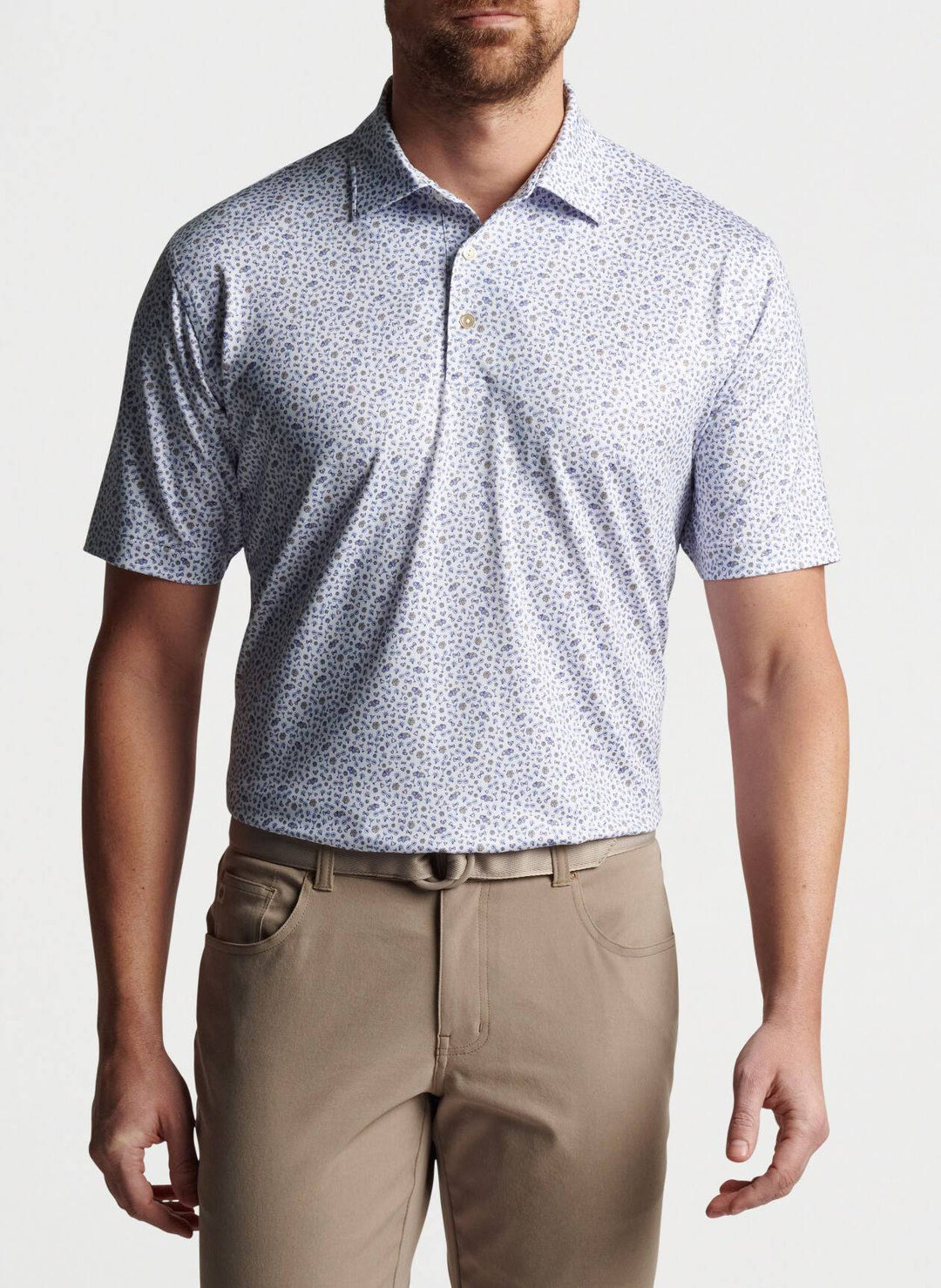 Peter Millar Mens Classic Fit Roarin' S Performance Jersey Polo Sean Self Collar - WHITE