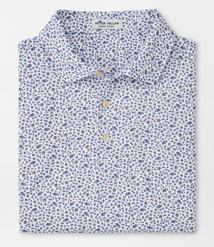 Peter Millar Mens Classic Fit Roarin' S Performance Jersey Polo Sean Self Collar - WHITE