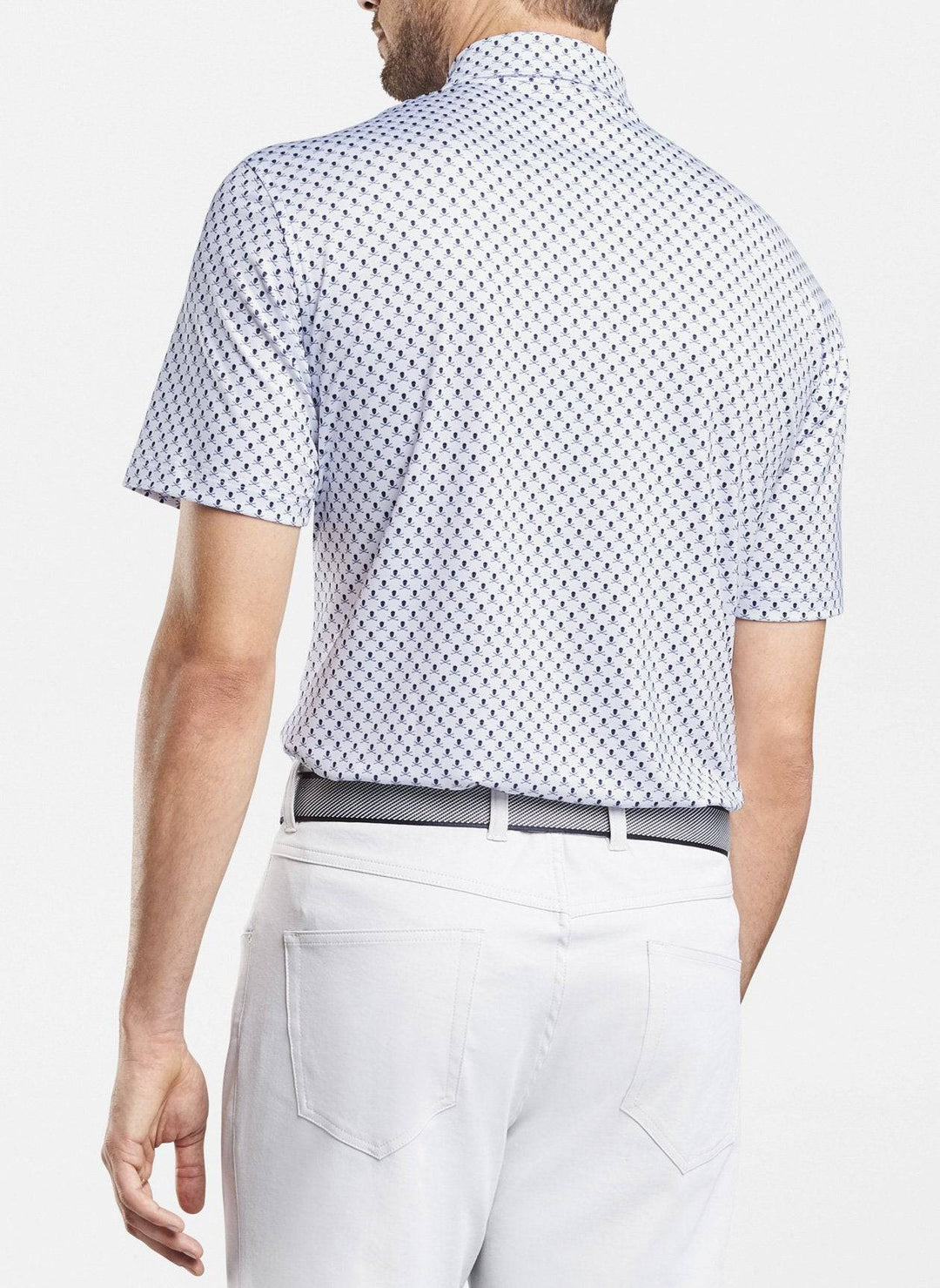 Peter Millar Mens Classic Fit Printed Skulls and Clubs Stretch Jersey Polo - WHITE