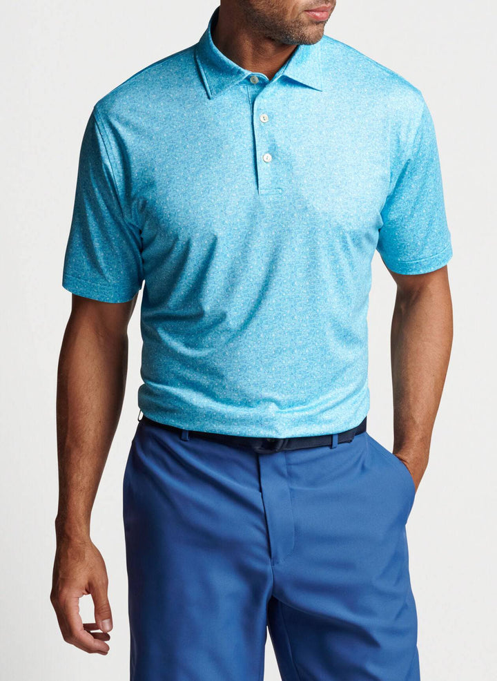 Peter Millar Mens Classic Fit Vinyl & Whiskey Performance Jersey Polo Sean Self Collar - BEACH GLASS