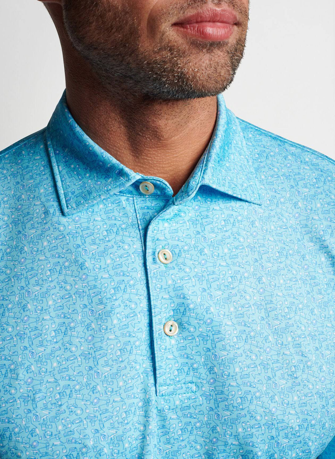 Peter Millar Mens Classic Fit Vinyl & Whiskey Performance Jersey Polo Sean Self Collar - BEACH GLASS