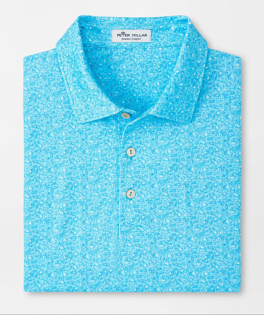 Peter Millar Mens Classic Fit Vinyl & Whiskey Performance Jersey Polo Sean Self Collar - BEACH GLASS