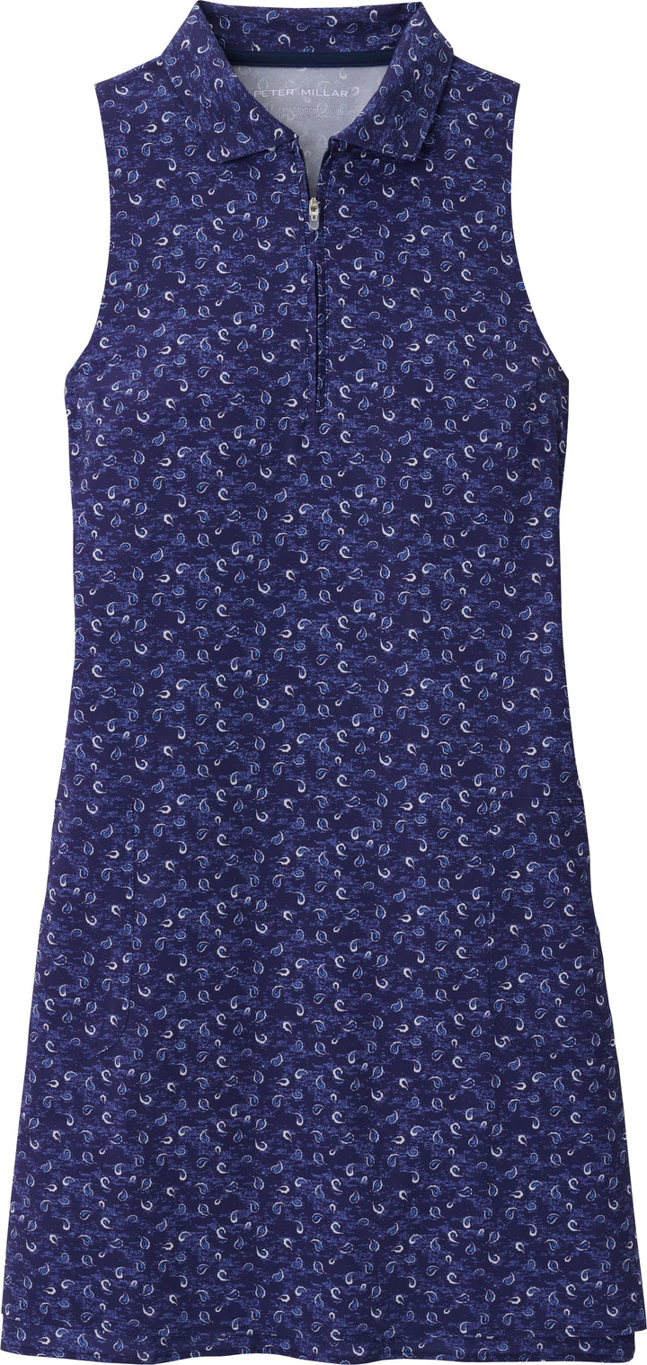 Peter Millar Womens Carner Tossed Paisley Sleeveless Sport Dress - Navy