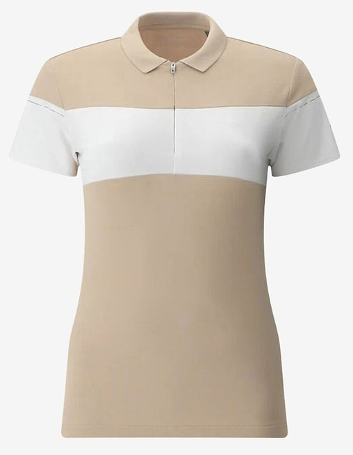 Chervo Women's ADUNATA Quarter-Zip Short Sleeve Pique Polo - SAND / WHITE