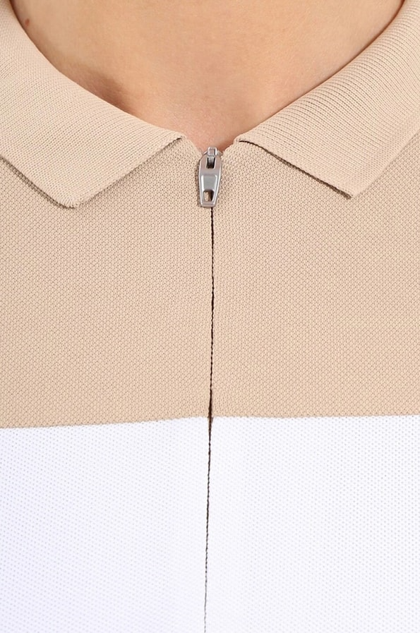 Chervo Women's ADUNATA Quarter-Zip Short Sleeve Pique Polo - SAND / WHITE