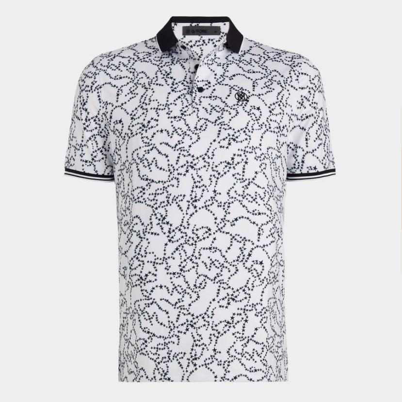 G/FORE MEN'S STAR DUST TECH JERSEY MODERN SPREAD COLLAR BANDED SLEEVE POLO - SNOW