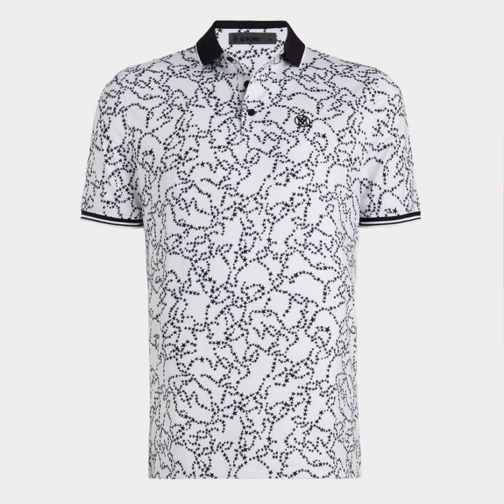 G/FORE MEN'S STAR DUST TECH JERSEY MODERN SPREAD COLLAR BANDED SLEEVE POLO - SNOW