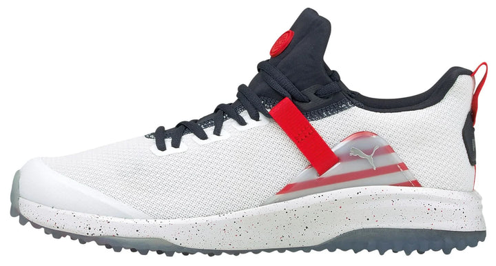 Puma Men's FUSION EVO Stars & Stripes Spikeless Golf Shoes (Limited Edition) - WHITE / NAVY / RED