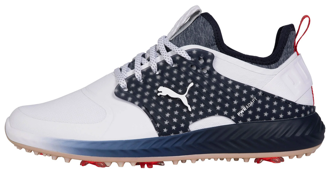 Puma Men's TOUR LTD EDITION- IGINITE PWRAdapt Caged TEAM USA Golf Shoes - PUMA WHITE / NAVY BLAZER