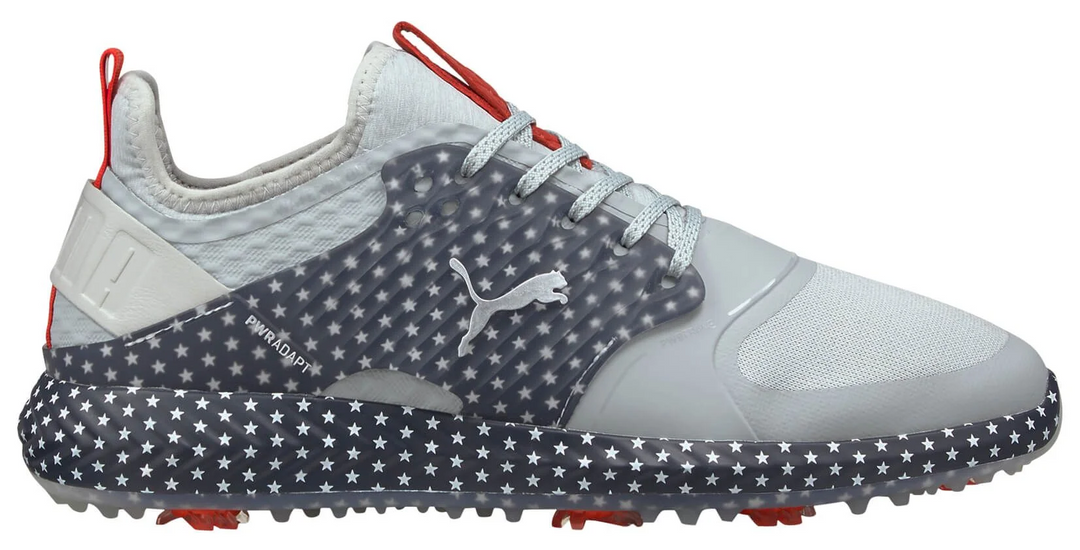 Puma Men's TOUR LTD EDITION- IGINITE PWRAdapt Caged USA TOUR Golf Shoes - HIGH RISE / NAVY BLAZER / HIGH RISK RED