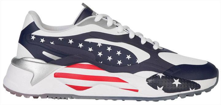 Puma Men's TOUR Ltd Edition RS-G US OPEN Spikeless Golf Shoe - WHITE / PEACOAT- HIGH RISK RED