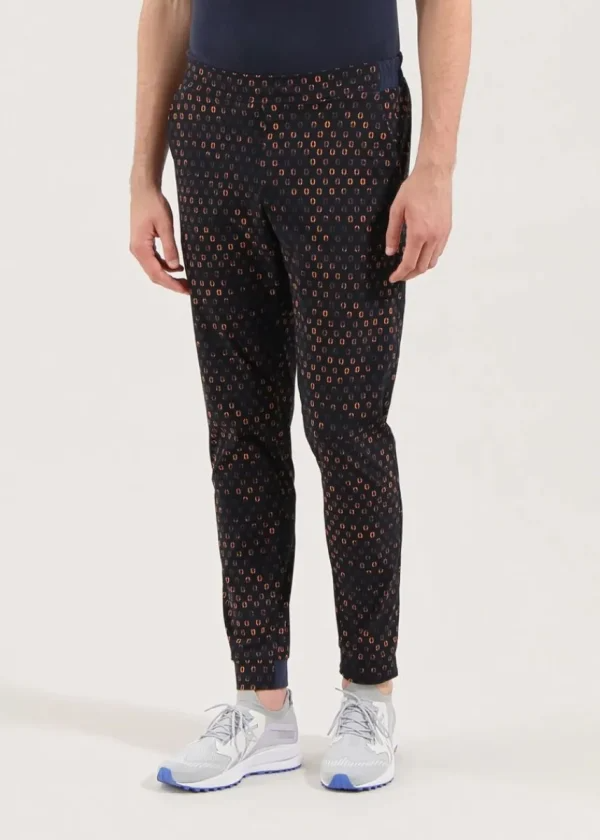 Chervò Men's SEBASTIAN 4-Way Stretch Print Active Joggers - DARK NAVY / ORANGE