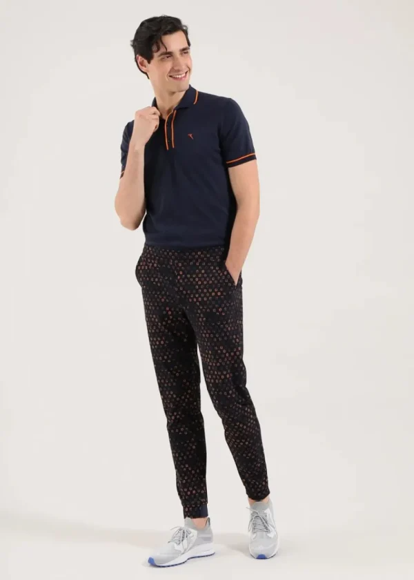 Chervò Men's SEBASTIAN 4-Way Stretch Print Active Joggers - DARK NAVY / ORANGE