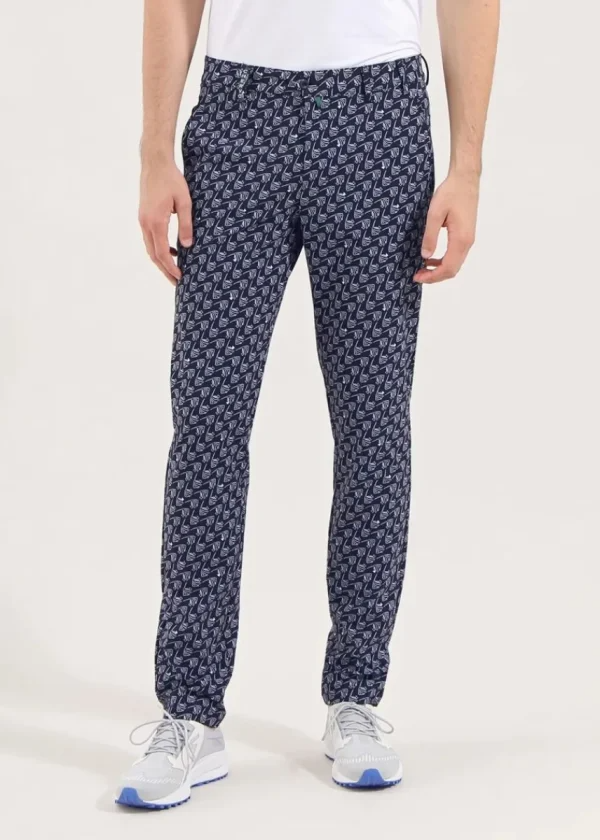 Chervò Men's SURREALE 4-Way Stretch Fish Print Golf Pant - NAVY / WHITE