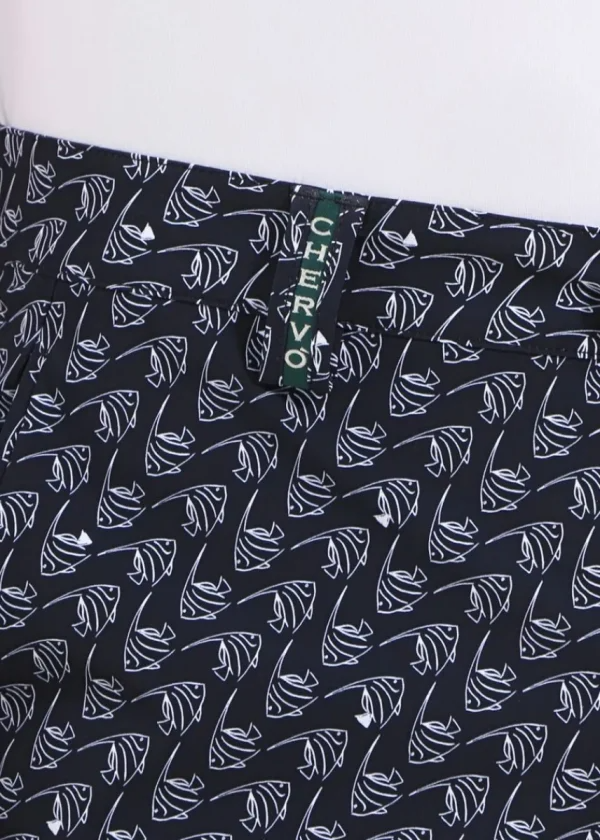 Chervò Men's SURREALE 4-Way Stretch Fish Print Golf Pant - NAVY / WHITE