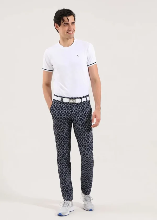 Chervò Men's SURREALE 4-Way Stretch Fish Print Golf Pant - NAVY / WHITE