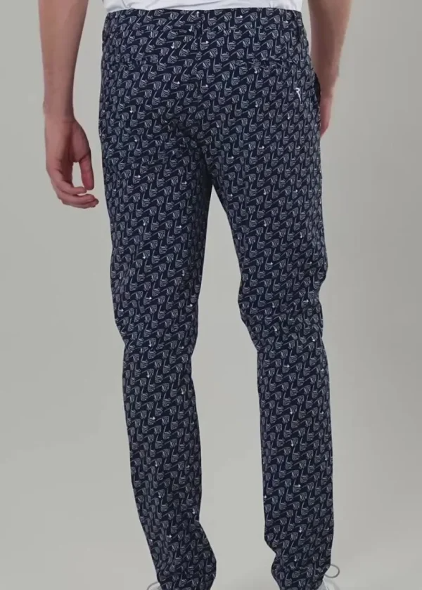 Chervò Men's SURREALE 4-Way Stretch Fish Print Golf Pant - NAVY / WHITE