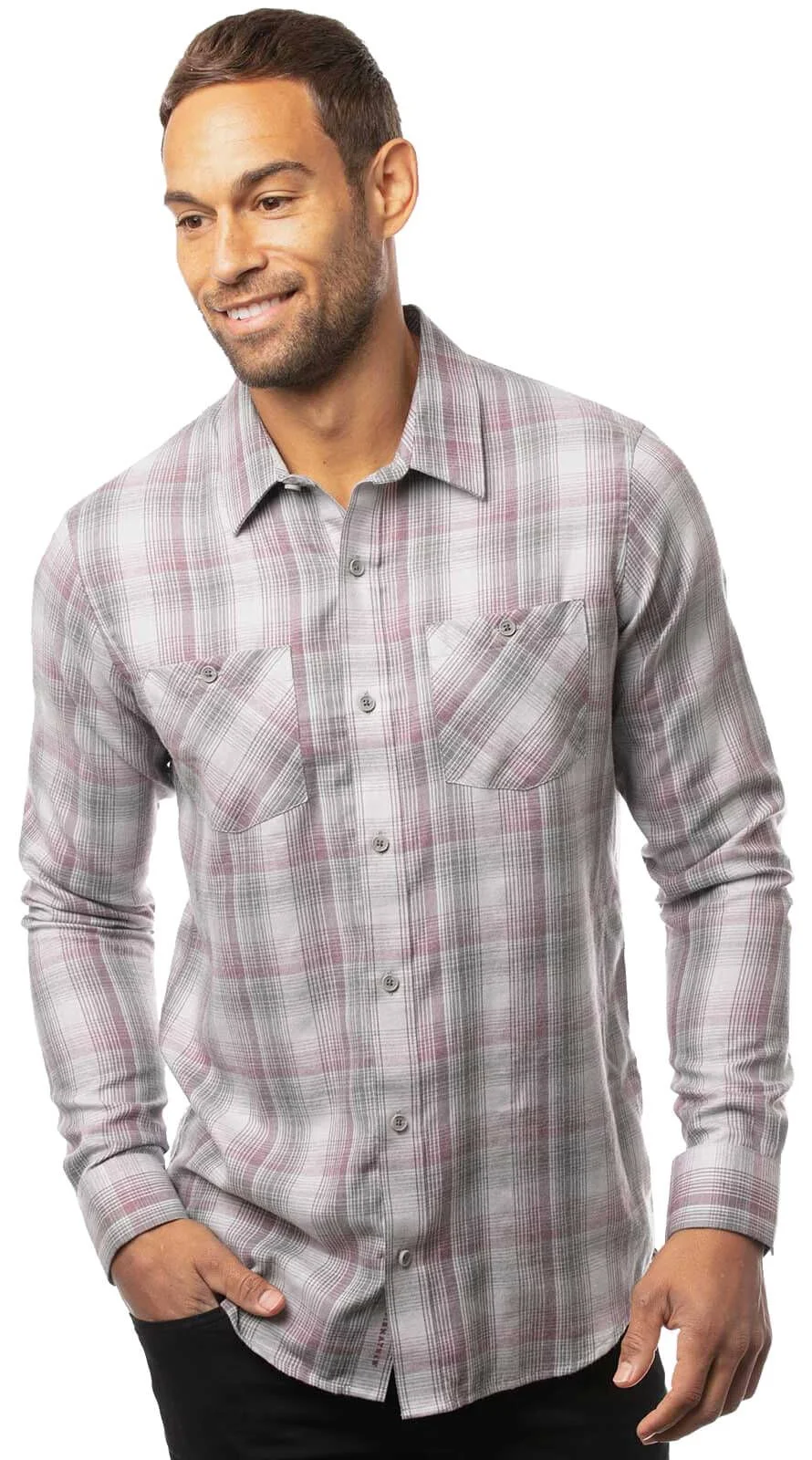 TRAVIS MATHEW CATCH MY DRIFT BUTTON SHIRT - HEATHER SLEET