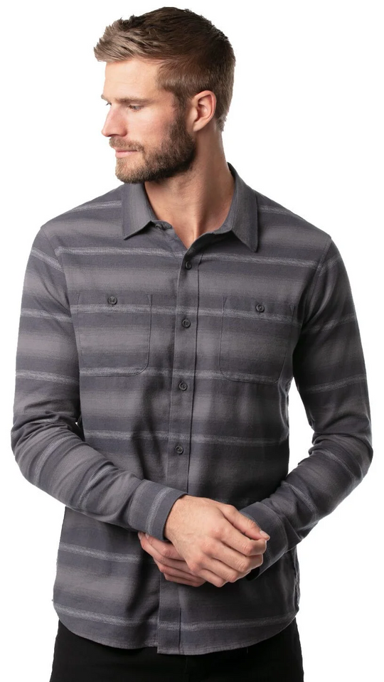 TRAVIS MATHEW 'FINAL APPROACH ' FLANNEL BUTTON SHIRT - GRAY PINSTRIPE