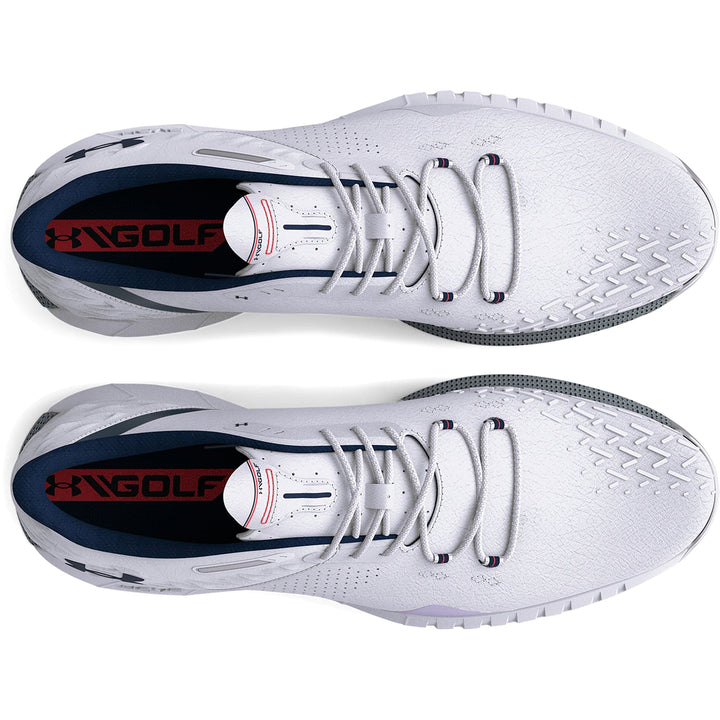 Under Armour Mens HOVR Drive 2 Golf Shoes - WHITE/METALLIC SILVER/ACADEMY