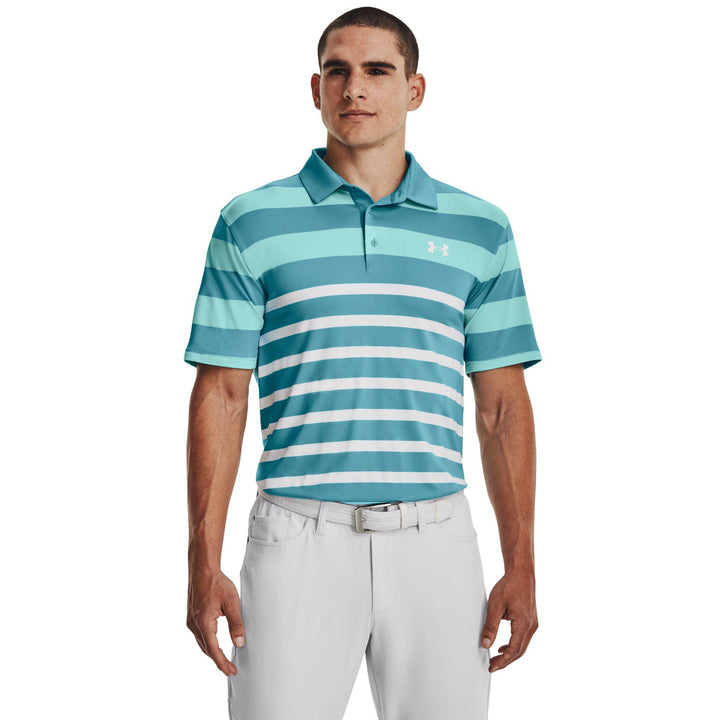 Under Armour Mens Playoff 3.0 Stripe Polo - GLACIER BLUE/BLUE FOAM/WHITE