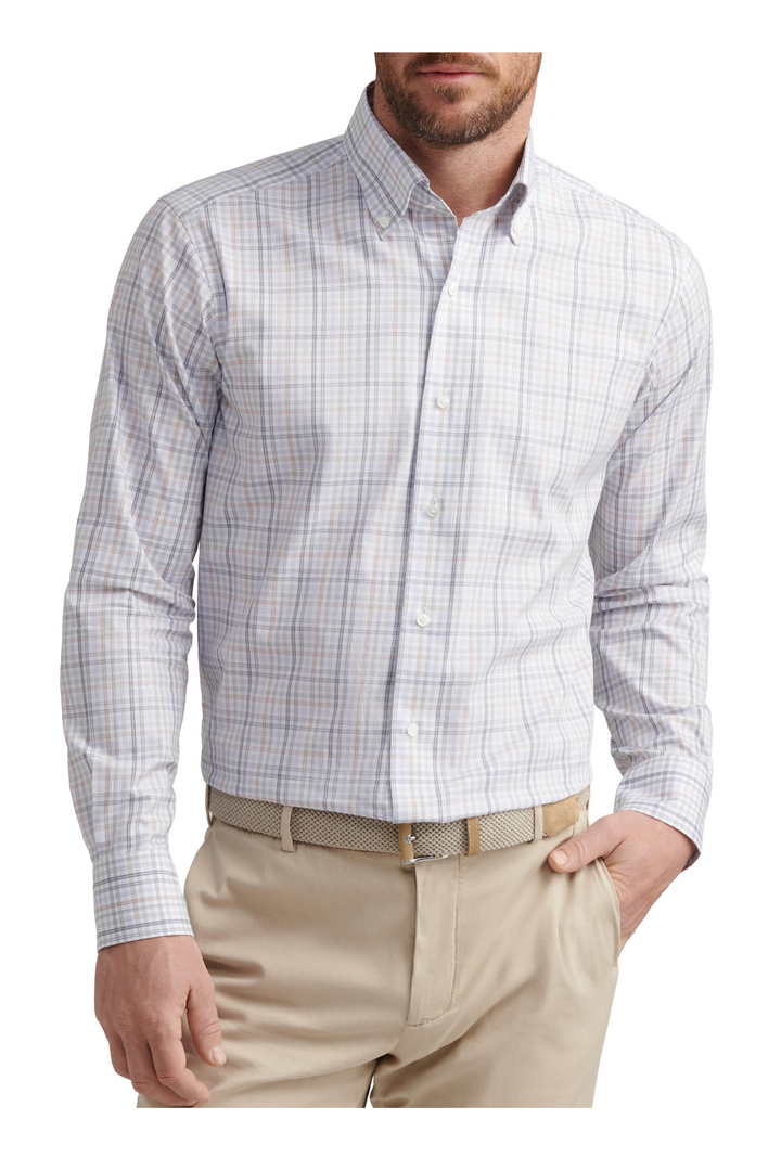 Peter Millar Men's Tailored Fit Parker Performance Poplin Sport Shirt - SHERWOOD