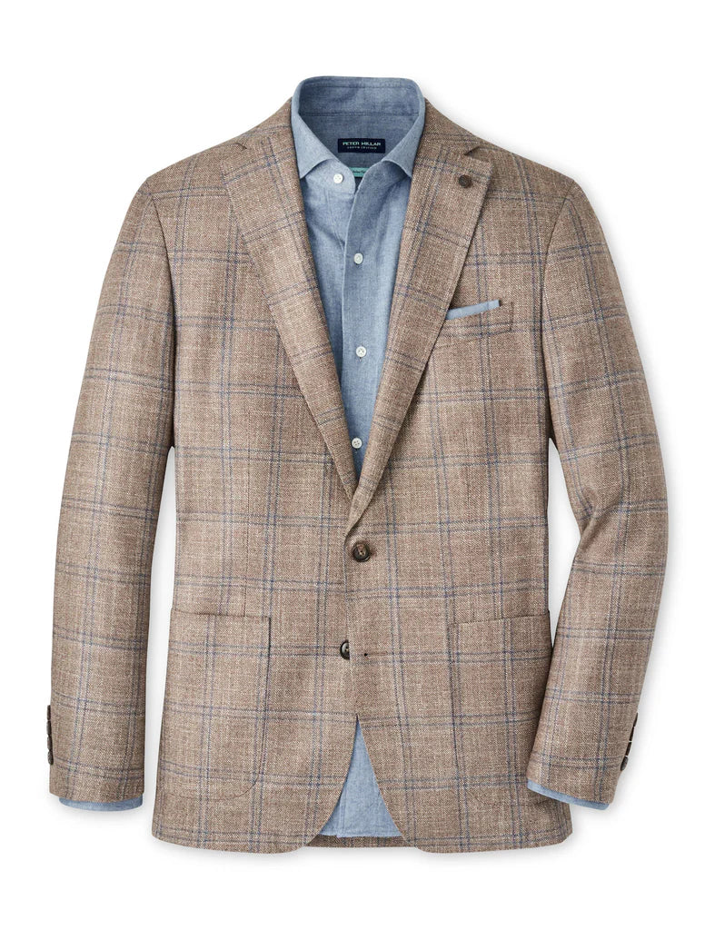 Peter Millar Men's Tailored Fit Leroy Windowpane Soft Jacket - WALNUT