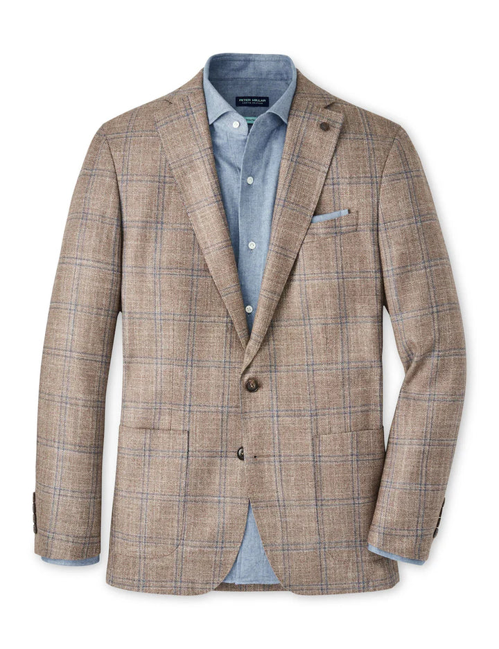 Peter Millar Men's Tailored Fit Leroy Windowpane Soft Jacket - WALNUT