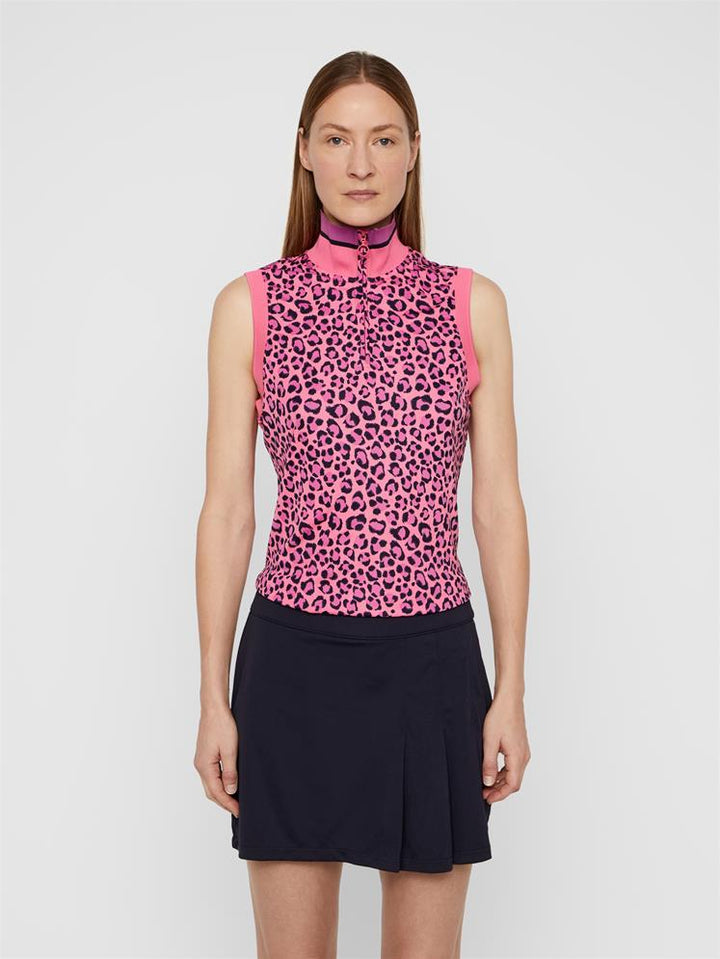 J.Lindeberg Womens AUDREY TX JERSEY GOLF POLO - PINK LEOPARD - Golf Anything Canada
