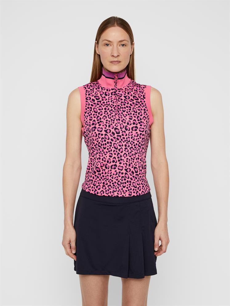 J.Lindeberg Womens AUDREY TX JERSEY GOLF POLO - PINK LEOPARD - Golf Anything Canada