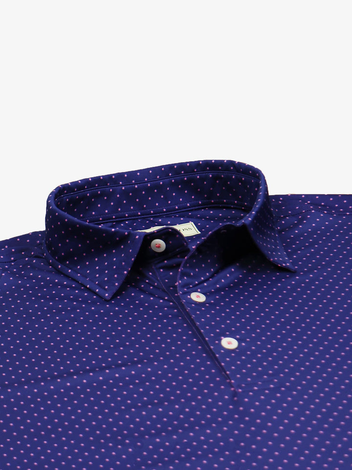 Donald Ross Mens Star Print Jersey Polo - NAVY/AZALEA - Golf Anything Canada