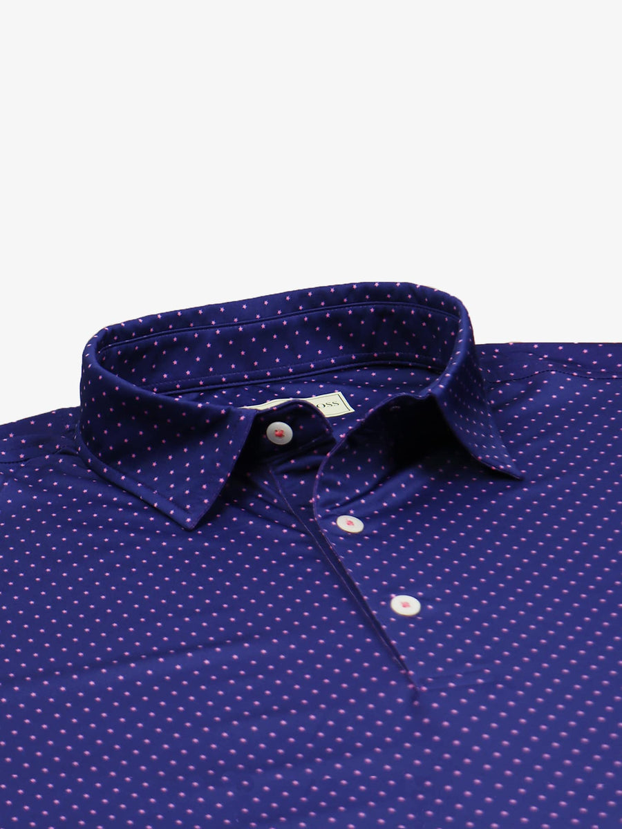 Donald Ross Mens Star Print Jersey Polo - NAVY/AZALEA - Golf Anything Canada