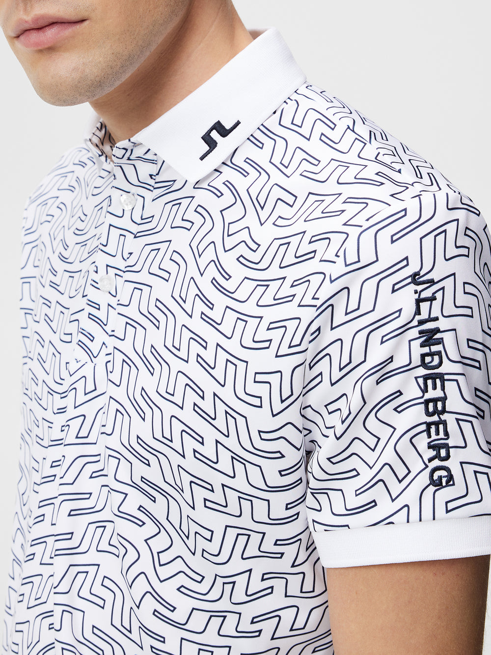J.Lindeberg Mens Tour Tech Regular Fit Print Polo - WHITE OUTLINE BRIDGE SWIRL - Golf Anything Canada
