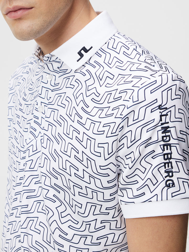 J.Lindeberg Mens Tour Tech Regular Fit Print Polo - WHITE OUTLINE BRIDGE SWIRL - Golf Anything Canada