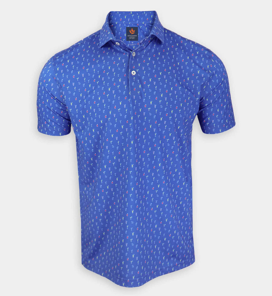 Donald Ross Mens Tito Cocktail Print Sport Fit Polo - COBALT MULTI - Golf Anything Canada